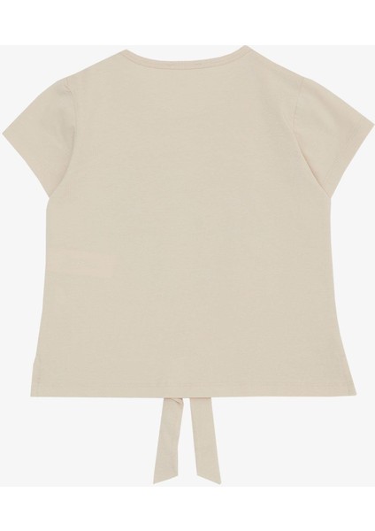 Kız Çocuk Tişört Belden Bağlamalı Taşlı Yazı Baskılı 7-12 Yaş, Bej fiyatları