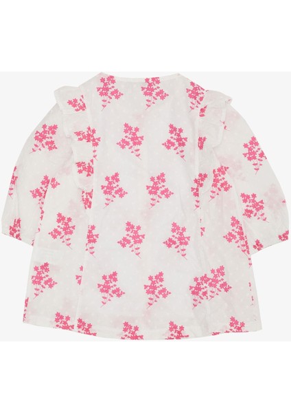 Kız Çocuk Gömlek Çiçek Desenli Kolları Lastikli 10-14 Yaş, Beyaz fiyatları