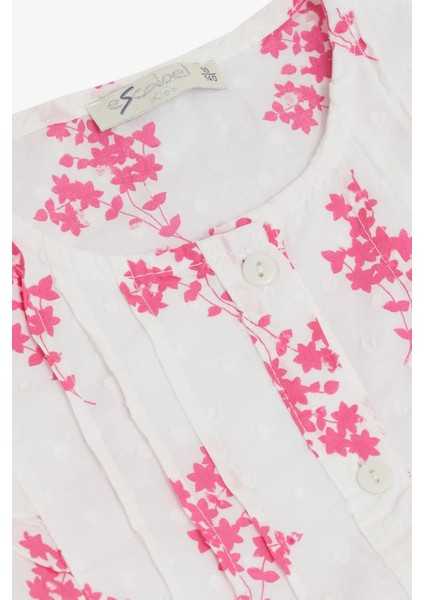Kız Çocuk Gömlek Çiçek Desenli Kolları Lastikli 10-14 Yaş, Beyaz modelleri