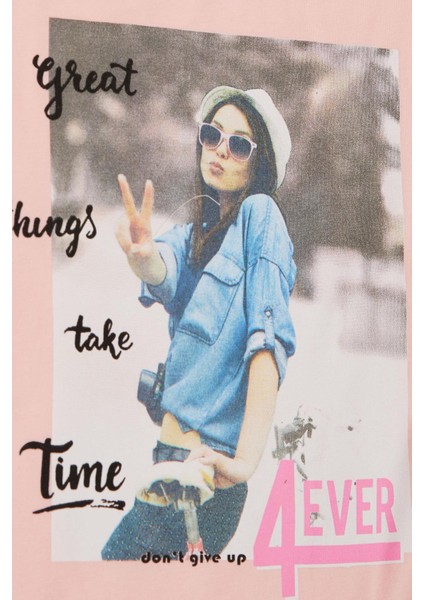 Kız Çocuk Tişört Havalı Kız Baskılı 8-14 Yaş, Pembe fırsatları