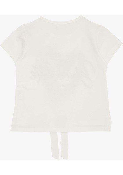 Kız Çocuk Tişört Belden Bağlamalı Taşlı Yazı Baskılı 7-12 Yaş, Ekru fiyatları