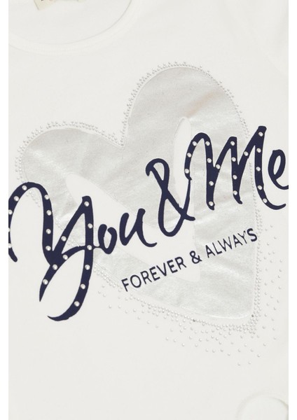 Kız Çocuk Tişört Belden Bağlamalı Taşlı Yazı Baskılı 7-12 Yaş, Ekru fırsatları