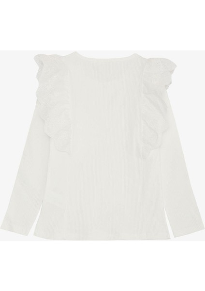 Kız Çocuk Uzun Kollu Bluz Güpür Çiçek Nakışlı 8-12 Yaş, Ekru fiyatları