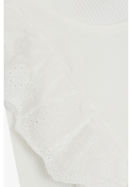 Kız Çocuk Uzun Kollu Bluz Güpür Çiçek Nakışlı 8-12 Yaş, Ekru modelleri