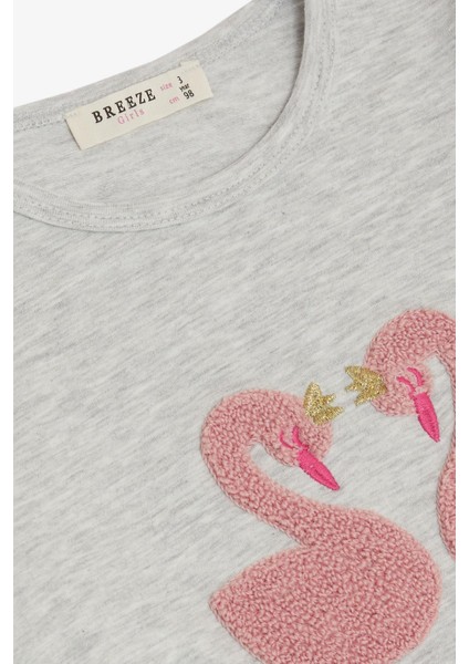 Kız Çocuk Uzun Kollu Tişört Kabartma Nakışlı Kuğu Baskılı 2-6 Yaş, Gri Melanj modelleri