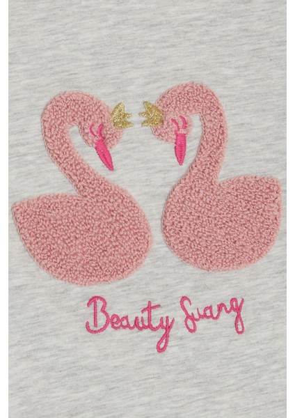 Kız Çocuk Uzun Kollu Tişört Kabartma Nakışlı Kuğu Baskılı 2-6 Yaş, Gri Melanj fırsatları