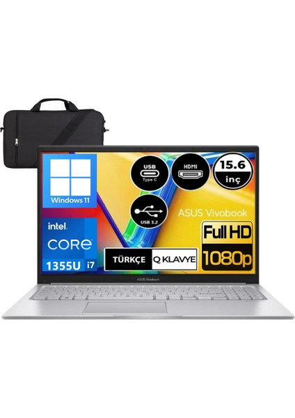 Vivobook 15 X1504VA-NJ195W06 Intel Core I7 1355U 16GB Ram 512GB SSD 15.6'' Full Hd WINDOWS11 Taşınabilir Bilgisayar & Çanta