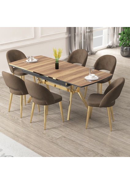 Weps Serisi 89X150 Açılabilir Lak Panel Hazar Masa Takımı 6 Kahve Sandalye fiyatları