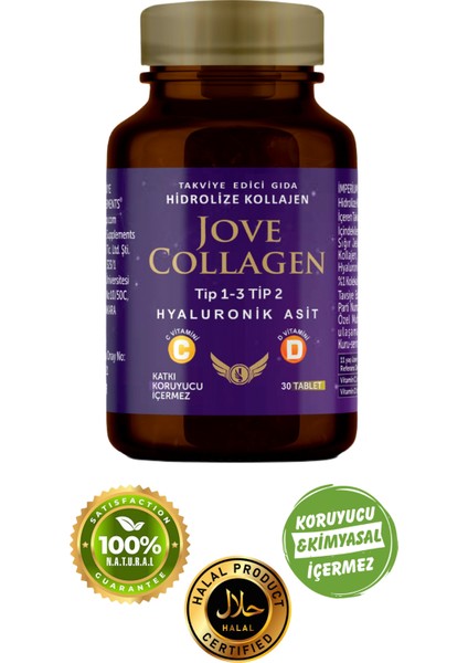 Kollajen 30 Tablet Tip 1-2-3hidrolize Kollajen C Vitamini D3 Vitamini Hyaluronik Asit