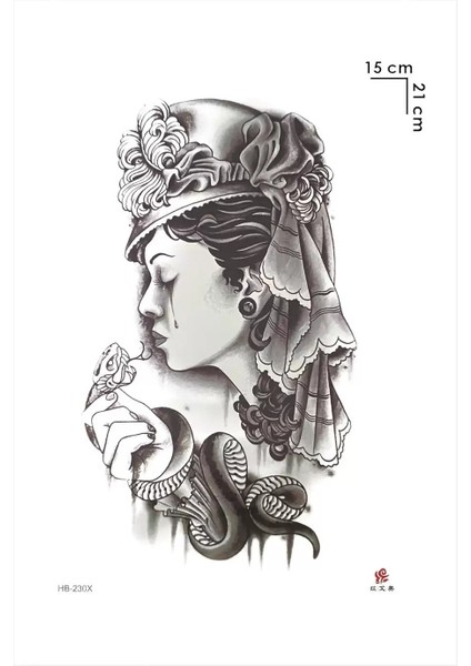 Gerçekci Geçici Dövme Tattoo Kadın ve Yılan Desenli Dövme Sahte Etiket Kadın Erkek Kol Bacak
