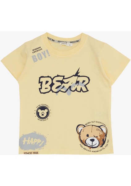 Erkek Çocuk Şortlu Takım Mutlu Ayıcık Baskılı 2-6 Yaş, Sarı modelleri