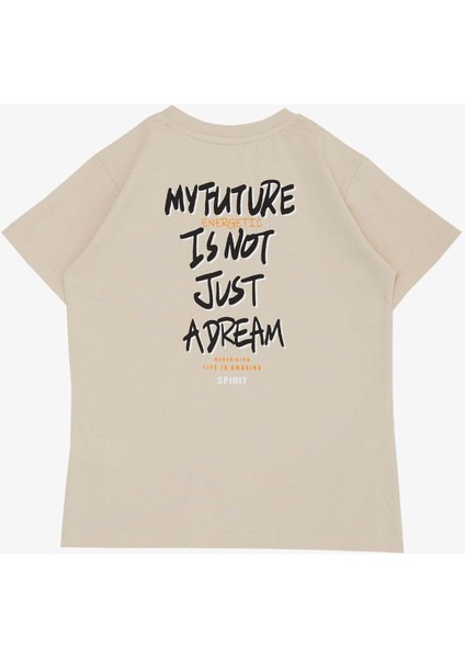 Erkek Çocuk Tişört Gelecek Temalı Yazılı Baskılı 8-14 Yaş, Bej fiyatları