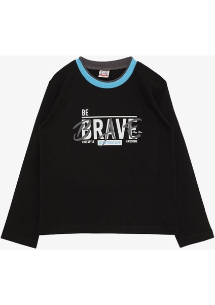 Erkek Çocuk Uzun Kollu Tişört Yazı Baskılı 5-9 Yaş, Siyah