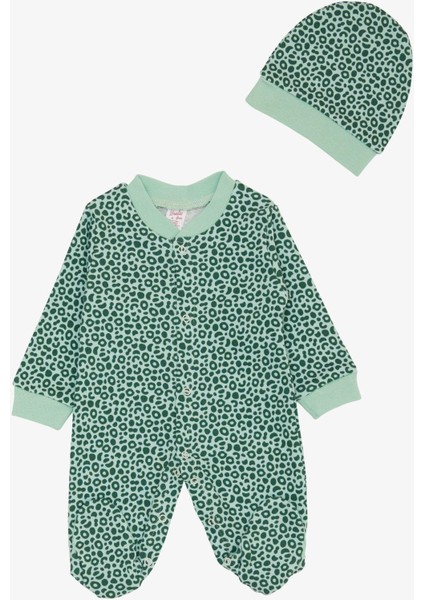 Kız Bebek Patikli Tulum Benek Desenli 0-6 Ay, Mint Yeşili