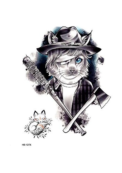 Gerçekci Geçici Renkli Gangstar Kedi Desenli Dövme Sahte Etiket Kadın Erkek Kol Bacak