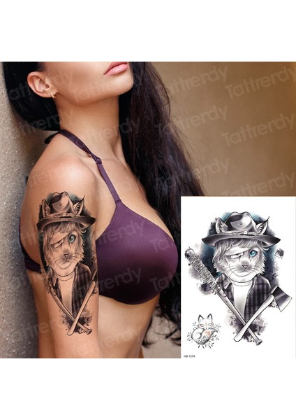 Gerçekci Geçici Renkli Gangstar Kedi Desenli Dövme Sahte Etiket Kadın Erkek Kol Bacak fiyatları