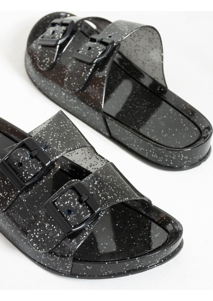 Friend&trend Çift Tokalı simli Siyah Jelly Yazlık Kadın Terlik FT6969 modelleri