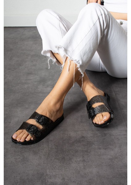Friend&trend Çift Tokalı simli Siyah Jelly Yazlık Kadın Terlik FT6969 fırsatları