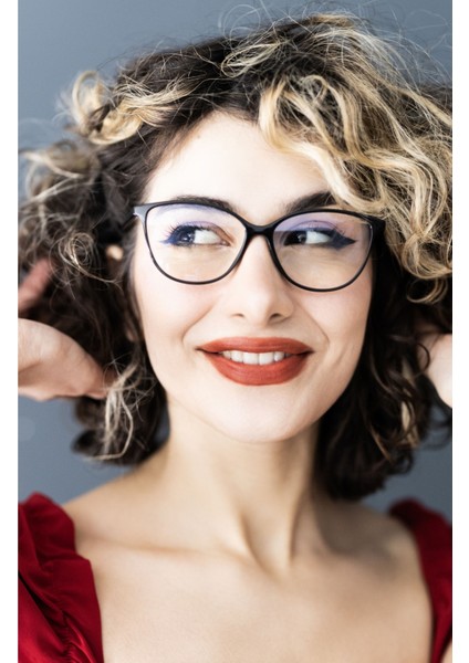 Tekno Trust Siyah Darell Black Mavi Işık Korumalı Gözlük 8401 0101 52 16 135 Cat Eye 52 Şeffaf UV400 Cam Siyah