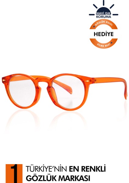 Tekno Trust Mavi Molfetta Unisex Mavi Işık Korumalı Gözlük 49 UV400 Turuncu Turuncu Geometrik Mat