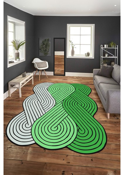Dijital Baskılı Kaymaz Taban Yıkanabilir Lazer Kesim Yolluk Mutfak Salon Halısı, N-Lazer-15-Yeşil, fırsatları