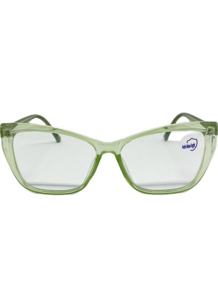 Tekno Trust Şeffaf Yeşil Köşeli Çekik Cat Eye Kadın Mavi Işık Korumalı Gözlük Optik Cam Uyumlu Şeffaf Cat Eye A