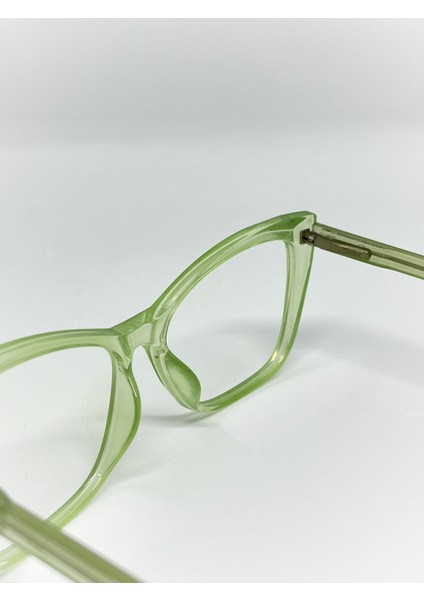 Tekno Trust Şeffaf Yeşil Köşeli Çekik Cat Eye Kadın Mavi Işık Korumalı Gözlük Optik Cam Uyumlu Şeffaf Cat Eye A modelleri