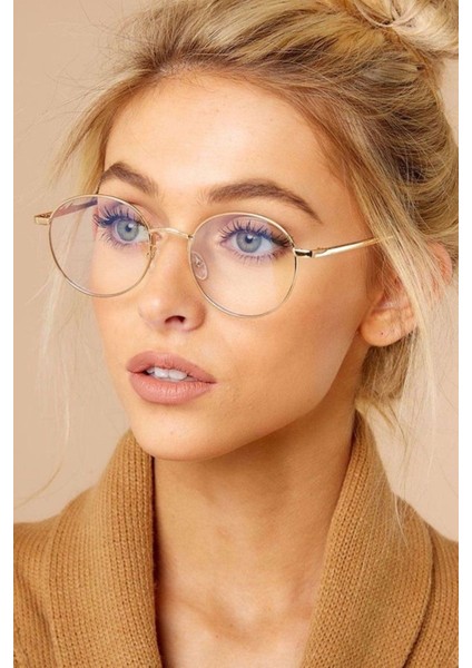 Tekno Trust Metal Maria Unisex Oval Yuvarlak Gold Mavi Işık Korumalı Blue Block Vintage Retro Gözlüğü Rose Gold