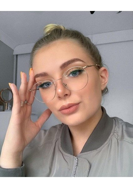 Tekno Trust Metal Maria Unisex Oval Yuvarlak Gold Mavi Işık Korumalı Blue Block Vintage Retro Gözlüğü Rose Gold