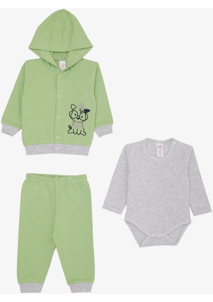 Erkek Bebek Zıbınlı 3 Lü Takım Sevimli Dalmaçyalı Gözlüklü Köpekçik Nakışlı 4 Ay-1 Yaş, Yeşil