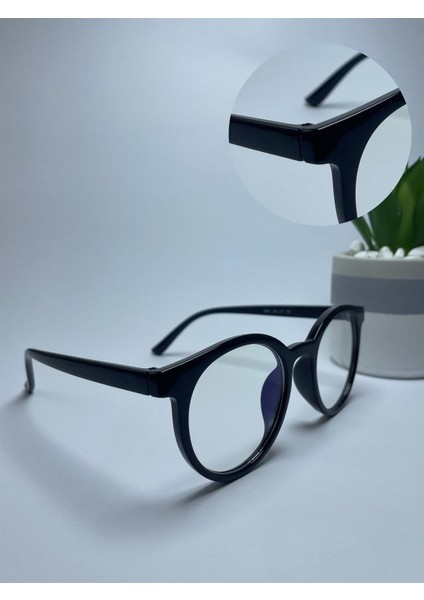Tekno Trust Siyah Siyah Kalın Yuvarlak Unisex Şeffaf Camlı Mavi Işık Koruyucu Gözlük Şeffaf Asetat Yuvarlak 50 modelleri