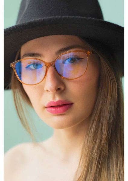 Tekno Trust Bej Ohrid Bal Köpüğü Mavi Işık Korumalı Gözlük UV400 52 Bej Şeffaf Mat Cat Eye