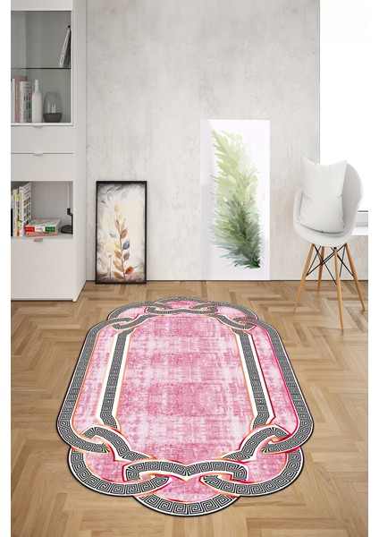 Dijital Baskılı Kaymaz Taban Yıkanabilir Lazer Kesim Yolluk Mutfak Salon Halısı, N-Lazer-03-Pembe,