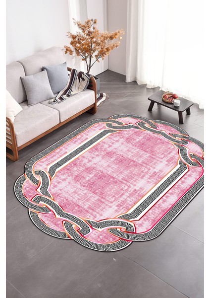 Dijital Baskılı Kaymaz Taban Yıkanabilir Lazer Kesim Yolluk Mutfak Salon Halısı, N-Lazer-03-Pembe, indirimleri