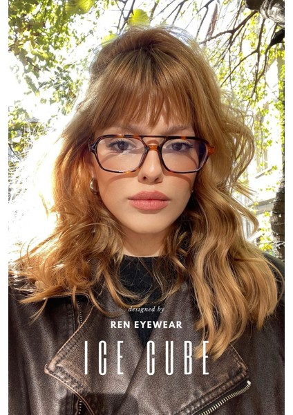 Tekno Trust UV400 Ice Cube Mavi Işık Korumalı Gözlük Blue Block / Ren Eyewear Turuncu Leopar Plastik 51 Dikdör
