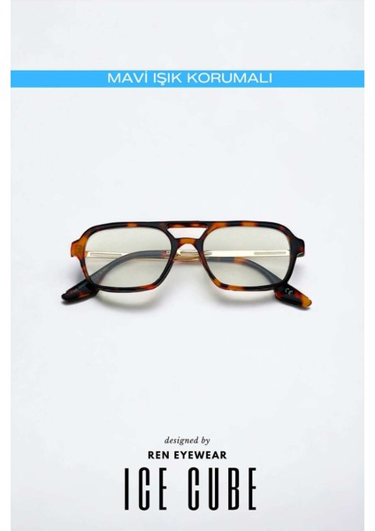 Tekno Trust UV400 Ice Cube Mavi Işık Korumalı Gözlük Blue Block / Ren Eyewear Turuncu Leopar Plastik 51 Dikdör fırsatları