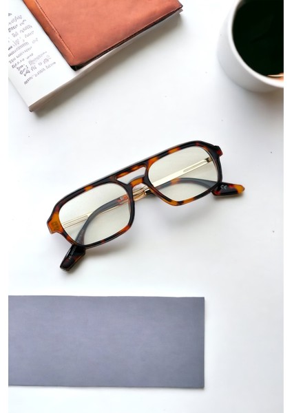 Tekno Trust UV400 Ice Cube Mavi Işık Korumalı Gözlük Blue Block / Ren Eyewear Turuncu Leopar Plastik 51 Dikdör indirimleri
