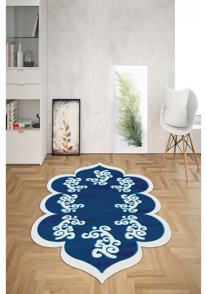 Dijital Baskılı Kaymaz Taban Yıkanabilir Lazer Kesim Yolluk Mutfak Salon Halısı, N-Lazer-01-Mavi,