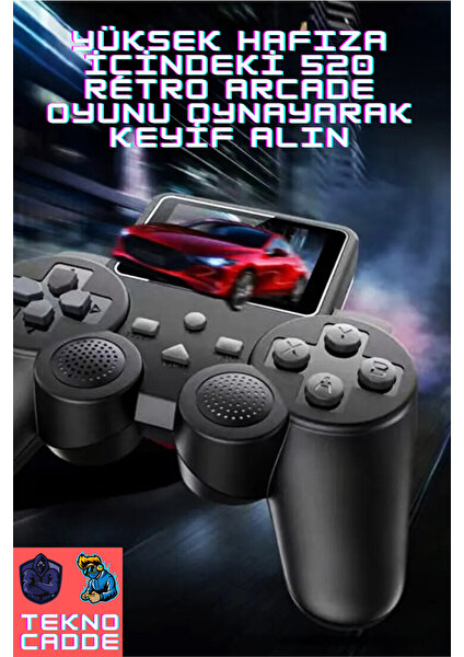 S10 Mini Ekranlı 500+ Oyunlu Retro Arcade Oyun Konsolu Atari Gamepad Ikinci Kol