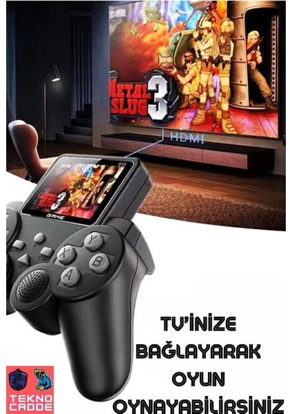 S10 Mini Ekranlı 500+ Oyunlu Retro Arcade Oyun Konsolu Atari Gamepad Ikinci Kol