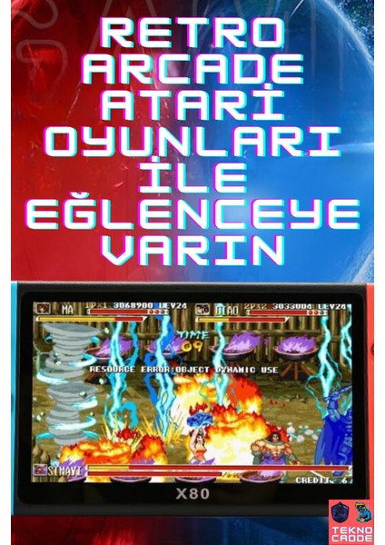 X80 7inç LCD Geniş Ekran Hdmi 128BIT 10000+ Retro Arcade Oyun Konsolu Atari