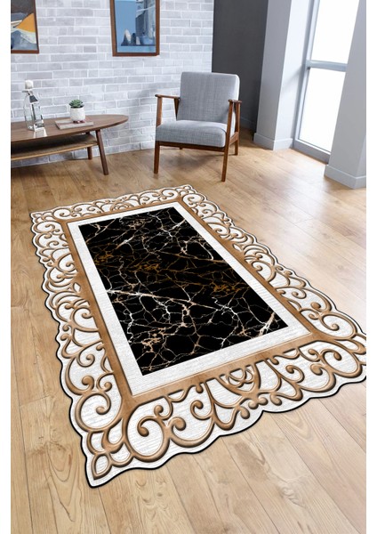 Dijital Baskılı Kaymaz Taban Yıkanabilir Lazer Kesim Yolluk Mutfak Salon Halısı, N-Lazer-08-Kahve,