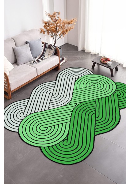 Dijital Baskılı Kaymaz Taban Yıkanabilir Lazer Kesim Yolluk Mutfak Salon Halısı, N-Lazer-15-Yeşil,