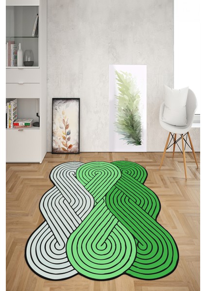 Dijital Baskılı Kaymaz Taban Yıkanabilir Lazer Kesim Yolluk Mutfak Salon Halısı, N-Lazer-15-Yeşil, indirimleri