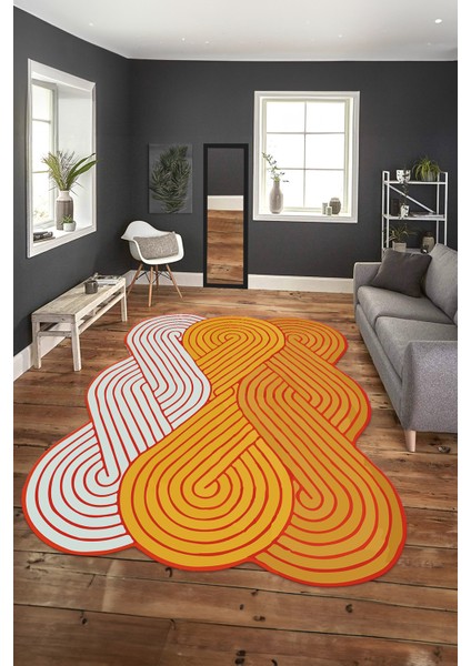 Dijital Baskılı Kaymaz Taban Yıkanabilir Lazer Kesim Yolluk Mutfak Salon Halısı, N-Lazer-15-Turuncu, fırsatları