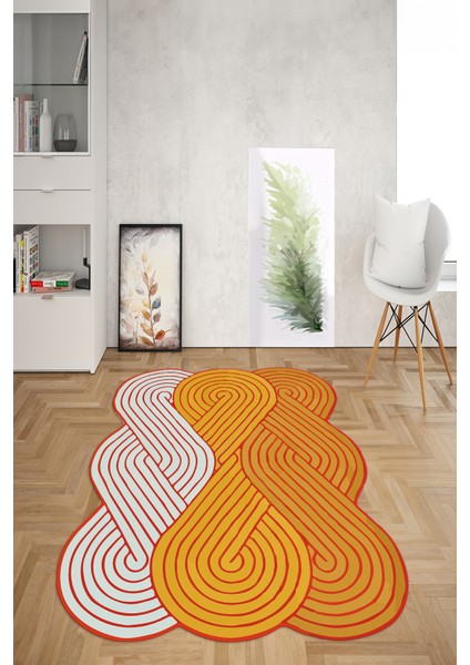 Dijital Baskılı Kaymaz Taban Yıkanabilir Lazer Kesim Yolluk Mutfak Salon Halısı, N-Lazer-15-Turuncu, indirimleri