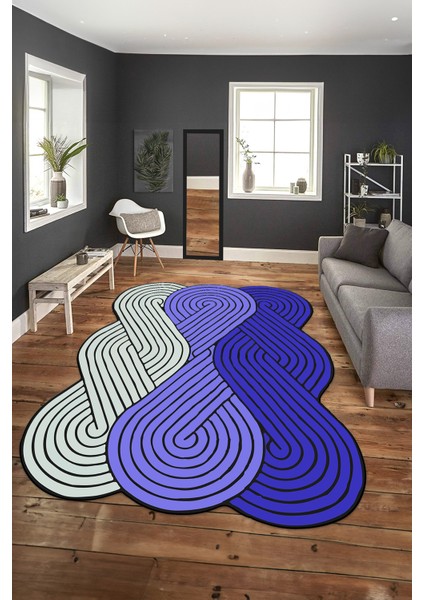 Dijital Baskılı Kaymaz Taban Yıkanabilir Lazer Kesim Yolluk Mutfak Salon Halısı, N-Lazer-15-Mavi, fırsatları