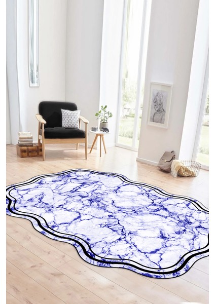 Dijital Baskılı Kaymaz Taban Yıkanabilir Lazer Kesim Yolluk Mutfak Salon Halısı, N-Lazer-22-Mavi,