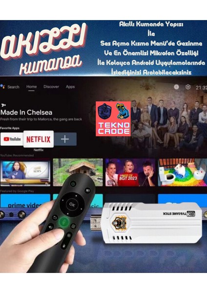 K8 Pro Android 12.1 Netflix Youtube Tv Box 10000+ Oyun Retro Arcade Oyun Konsolu Atari