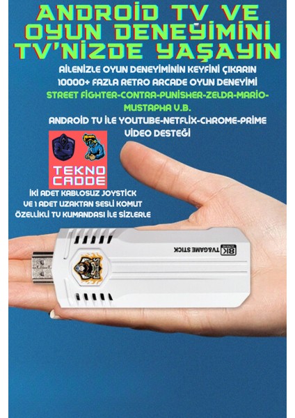 K8 Pro Android 12.1 Netflix Youtube Tv Box 10000+ Oyun Retro Arcade Oyun Konsolu Atari